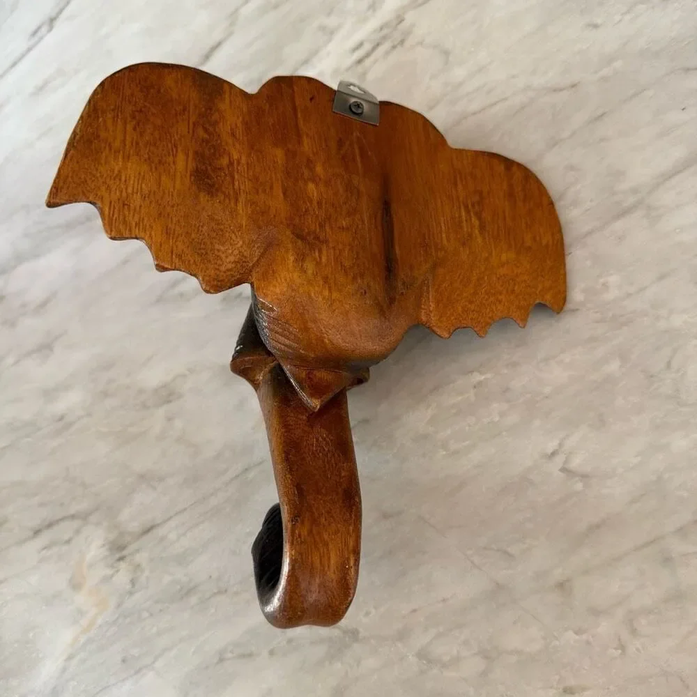 Elephant Head Thai Wood Carving Art Wall Home Decor 8”